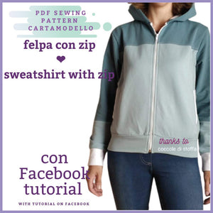 Felpa con zip CARTAMODELLO PDF donna, da taglia S a 5xl con istruzioni