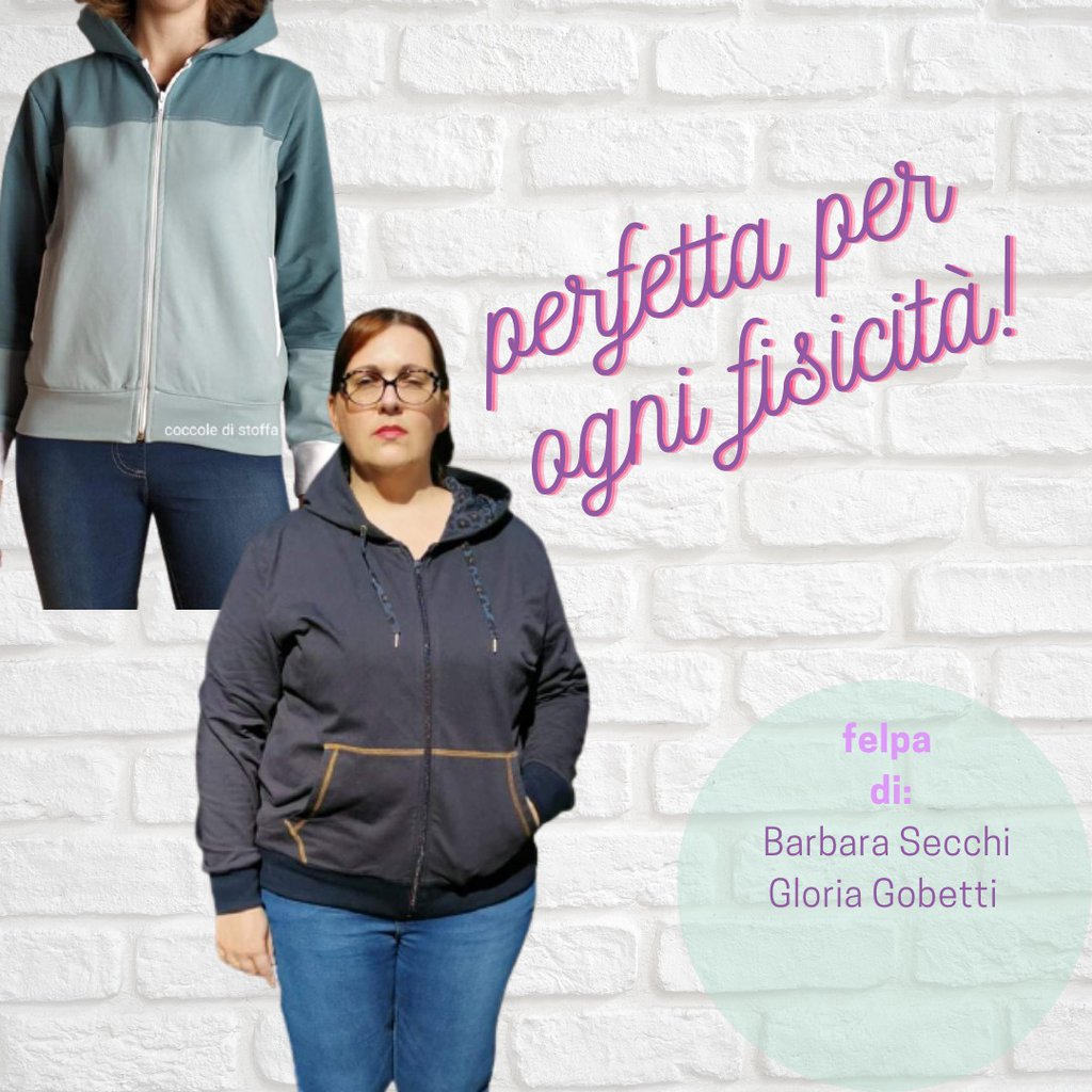 Felpa con zip CARTAMODELLO PDF donna, da taglia S a 5xl con istruzioni