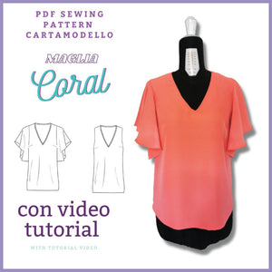 maglia t shirt CARTAMODELLO PDF donna Coral da taglia 40 a 56 con video tutorial