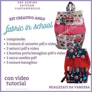 zaionetto astuccio CARTAMODELLO PDF sacca asilo, bavaglini fabric to school