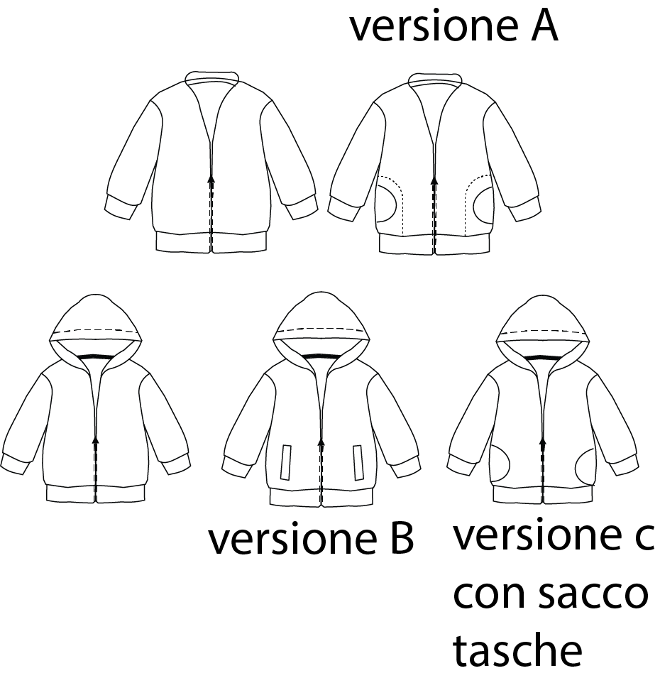 Felpa zip CARTAMODELLO PDF bambino da tg 3 a 14 anni con video tutorial